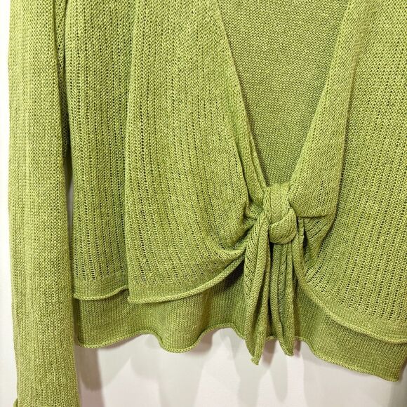 Coldwater Creek Green Tie Front Sweater Linen Cotton Size Small Y2K 90s Friends - Picture 3 of 12